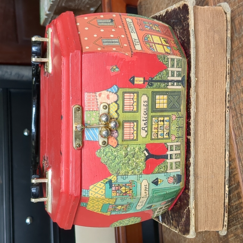 1970s Vintage Hand Painted Wooden Purse